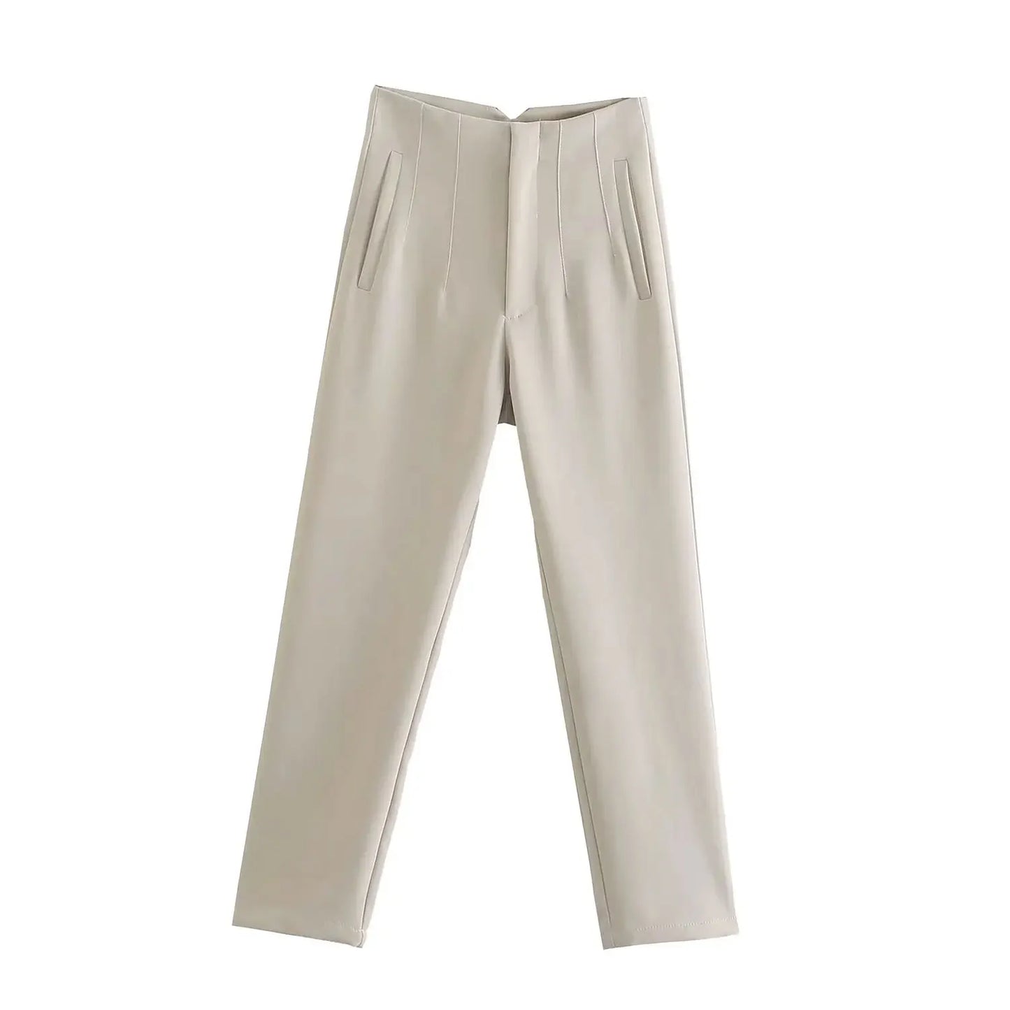 TRAFZA Women Elegant Solid Pencil Pants High Waist Pant For Women Casual Streetwear Woman Trousers Office Wear Chic Pant