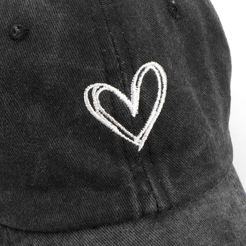 Versatile Peach Heart Embroidery Washed Old Spring And Summer Baseball Hat Women's Thin Couple Soft Top Cap Men's Tide