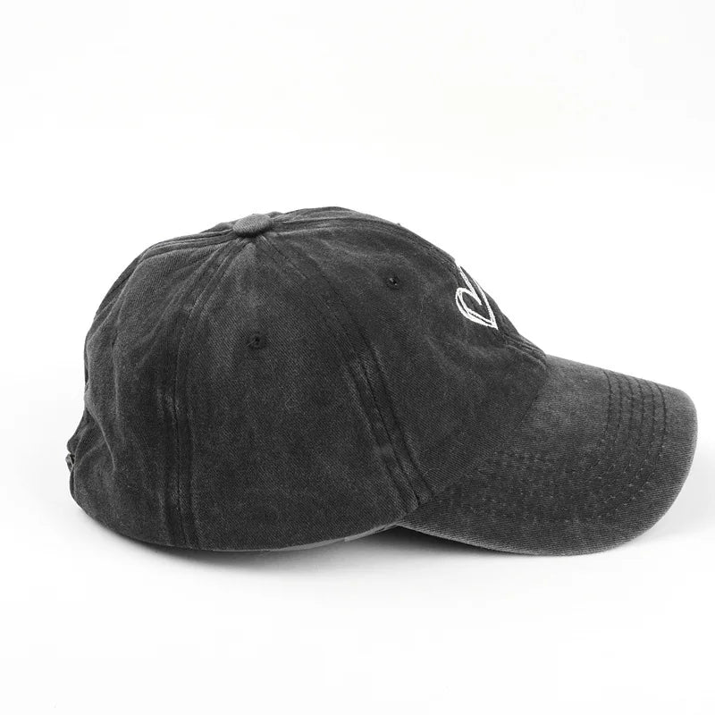 Versatile Peach Heart Embroidery Washed Old Spring And Summer Baseball Hat Women's Thin Couple Soft Top Cap Men's Tide