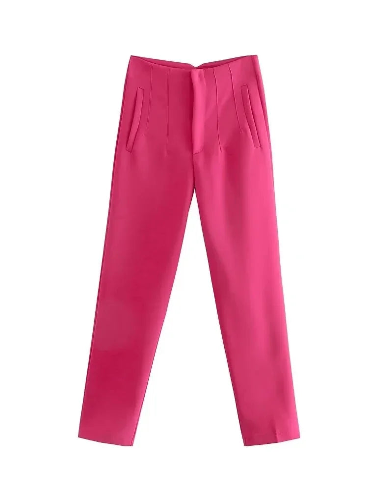 TRAFZA Women Elegant Solid Pencil Pants High Waist Pant For Women Casual Streetwear Woman Trousers Office Wear Chic Pant