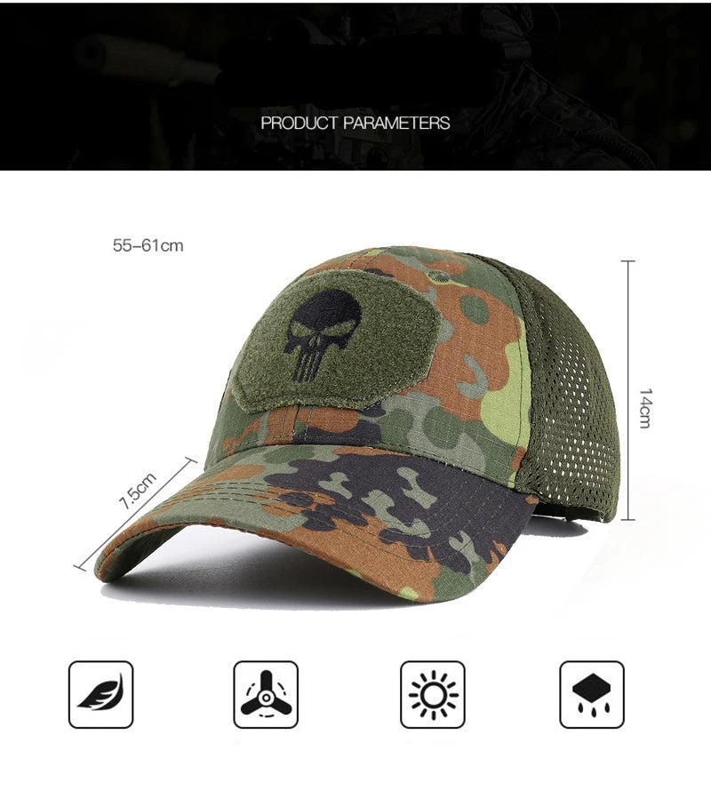 Camouflage Plaid Military Training Cap Spring Summer Outdoor Sports Sunshade Sun Protection Mesh Hat Casual Peaked Cap