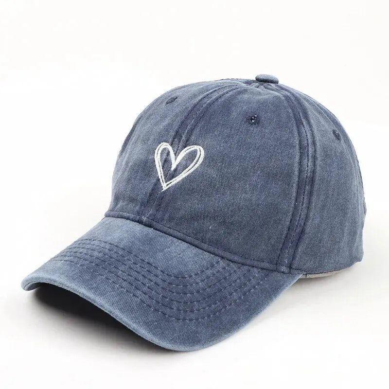 Versatile Peach Heart Embroidery Washed Old Spring And Summer Baseball Hat Women's Thin Couple Soft Top Cap Men's Tide