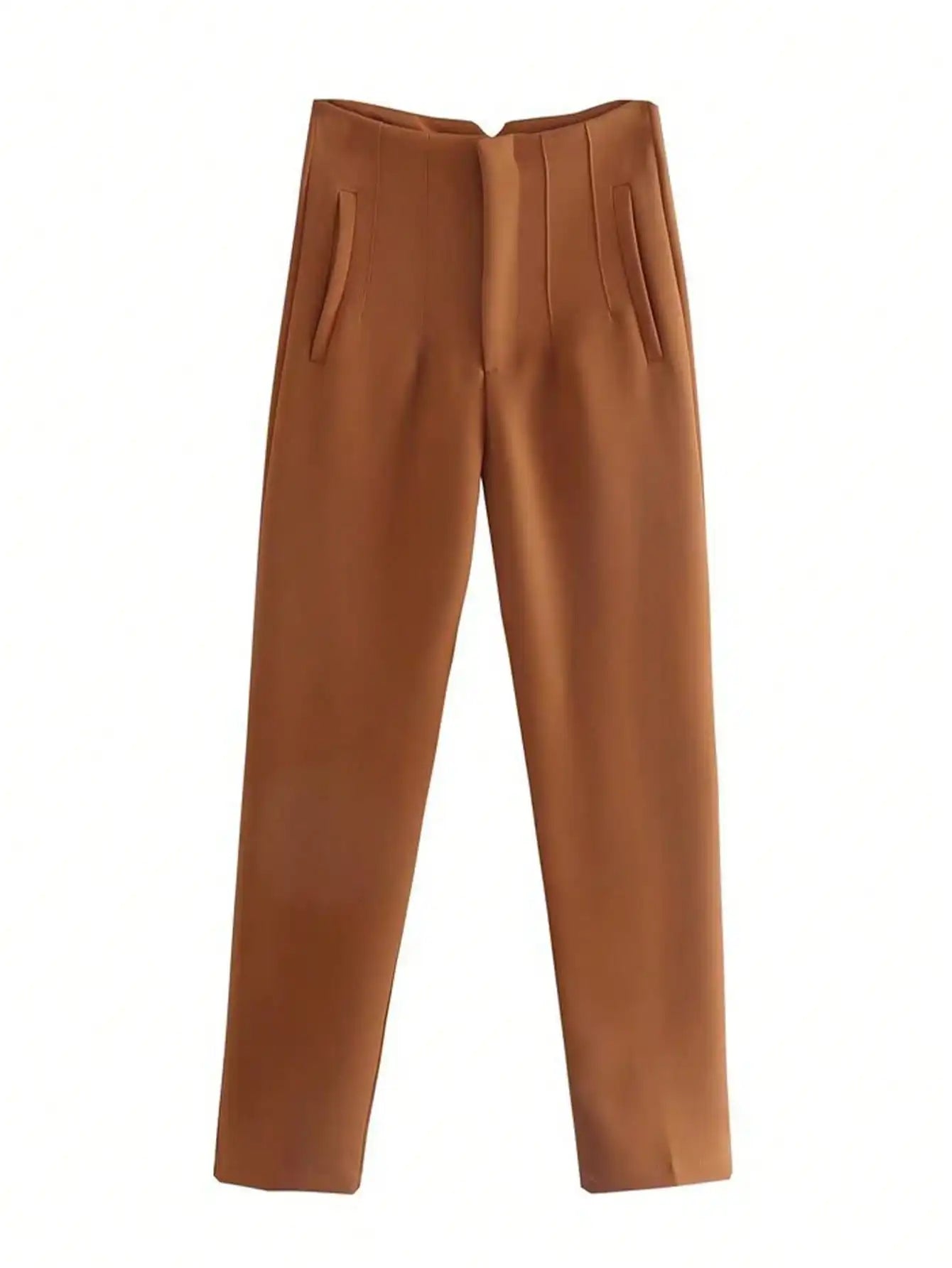 TRAFZA Women Elegant Solid Pencil Pants High Waist Pant For Women Casual Streetwear Woman Trousers Office Wear Chic Pant