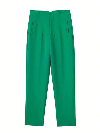 TRAFZA Women Elegant Solid Pencil Pants High Waist Pant For Women Casual Streetwear Woman Trousers Office Wear Chic Pant