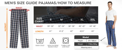 3pcs Men's Pajama Bottoms Spring/Summer Cotton Thin Plaid Sleep & Lounge Pants with Pockets and Elastic Waistband