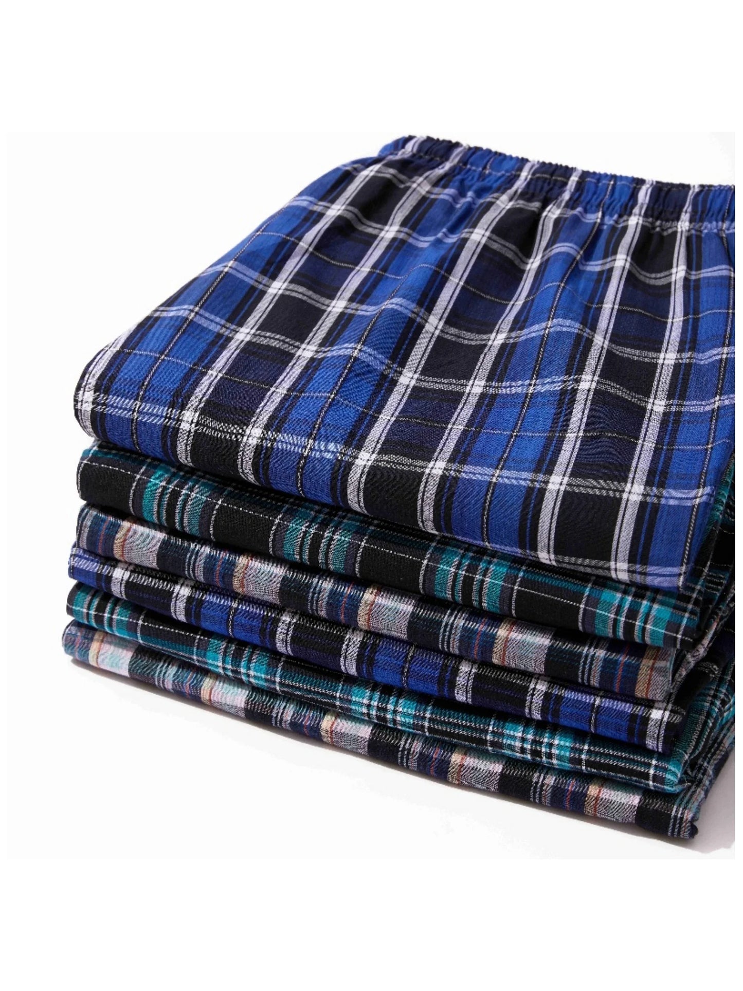 3pcs Men's Pajama Bottoms Spring/Summer Cotton Thin Plaid Sleep & Lounge Pants with Pockets and Elastic Waistband
