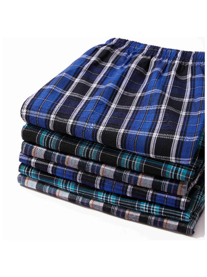 3pcs Men's Pajama Bottoms Spring/Summer Cotton Thin Plaid Sleep & Lounge Pants with Pockets and Elastic Waistband