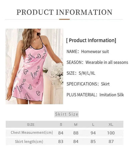 Women Summer Sexy Pajamas Sling Nightdress Open Back Criss Cross Sleep Dress Elegant Romantic Heart Print Sleeveless Sleepwear