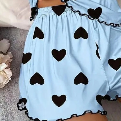 Women's Pajama Set Pajamas T-Shirts Shorts Pink Heart-Shaped Print Round Neck T-Shirt Ice Silk Top Comfortable Casual Summer ﻿
