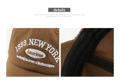 Men and Woman's Baseball Caps Adjustable Casual Embroidered 1989 New York American Cotton Sun Hats Unisex Solid Color Visor Hats